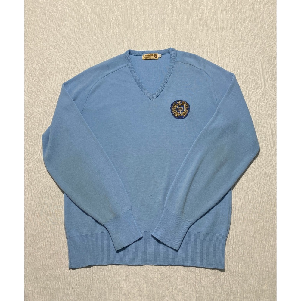 Vintage USA Logo 7 Inc University of Notre Dame V-Neck Sweater Size L Blue‎